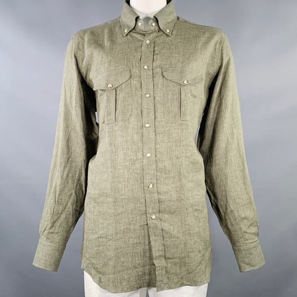 BERETTA Size XXL Green Olive Two Pockets Snaps Long Sleeve Shirt - Picture 1 of 6